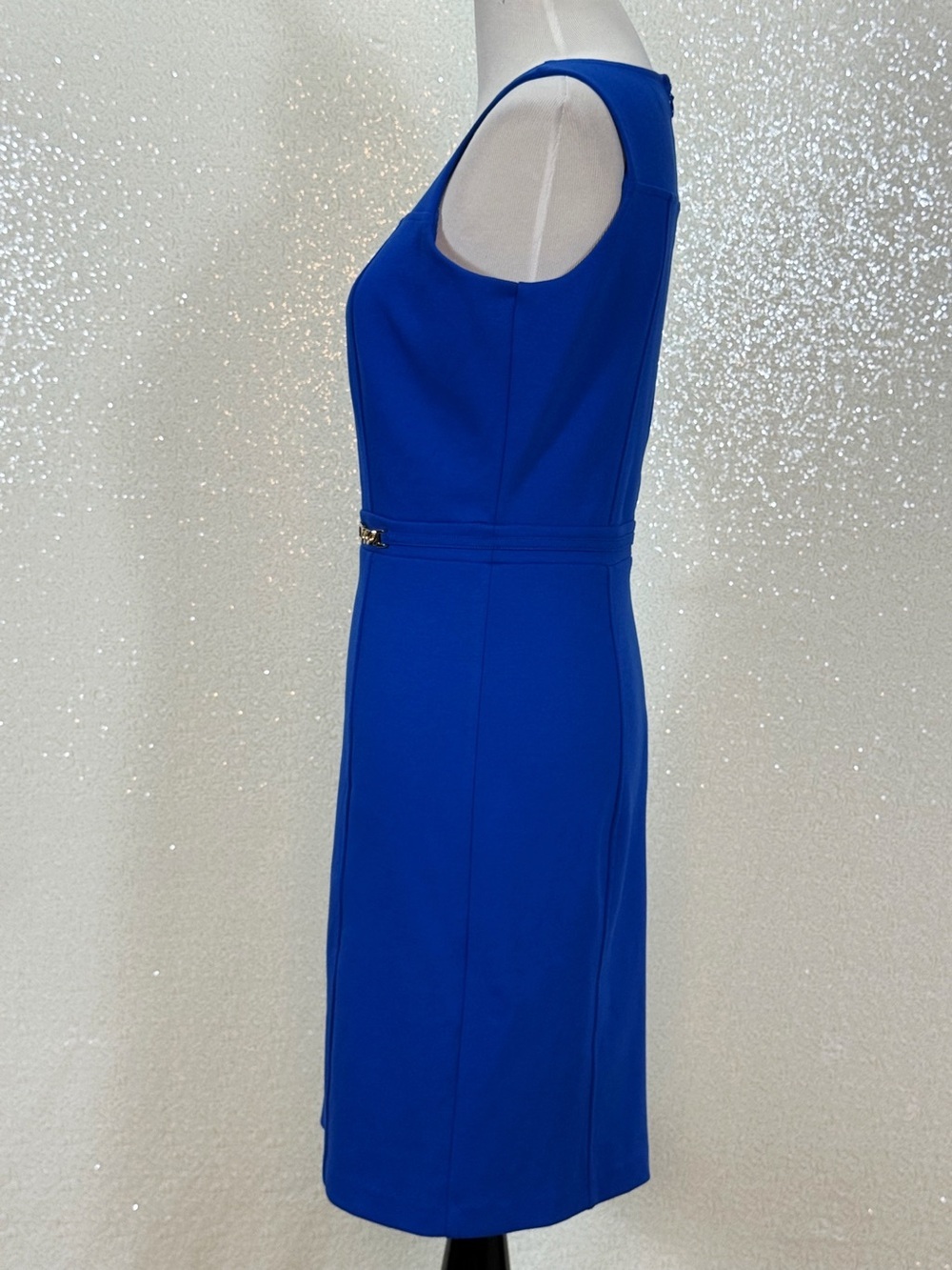 Ann Taylor Petite 8P Royal Blue Sheath Dress Gold Hardware Career Cocktail Midi - Picture 10 of 14